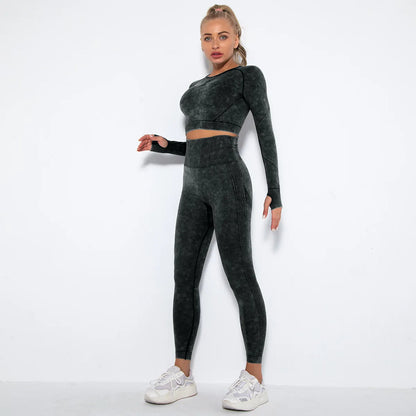 Conjunto de gimnasio con top corto sin costuras para mujer, conjunto de entrenamiento de yoga, ropa deportiva, leggings push up, chándal