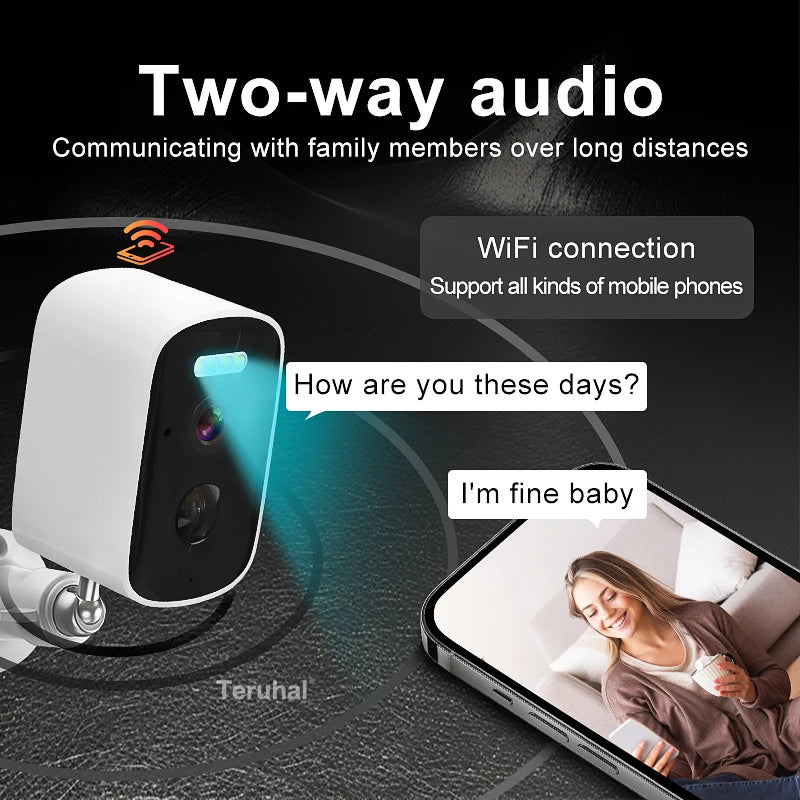 Cámara solar inalámbrica de 4 MP con sensor de movimiento, cámara IP WiFi HD 1440P, cámara de vigilancia CCTV con energía solar para exteriores