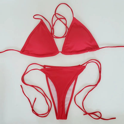 Traje de baño para mujer, superventas 2025, bikini sexy con tanga, transpirable, con tiras, color sólido, dividido, para piscina y playa.