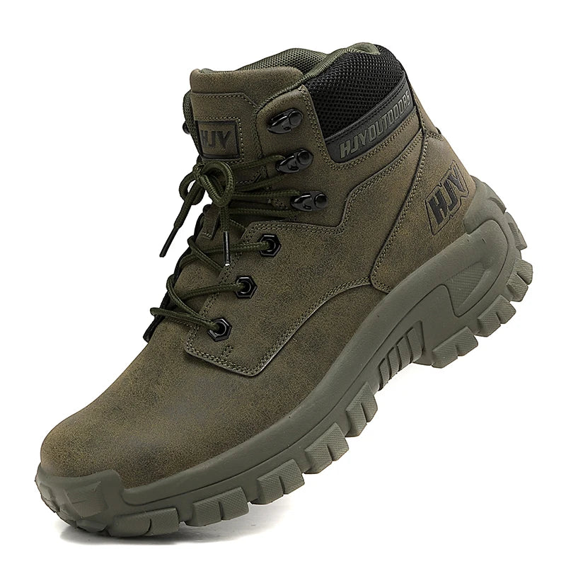 Botas altas de cuero para hombre, transpirables, para combate en el desierto, para exteriores, antideslizantes, para senderismo, motociclistas, botines de trabajo