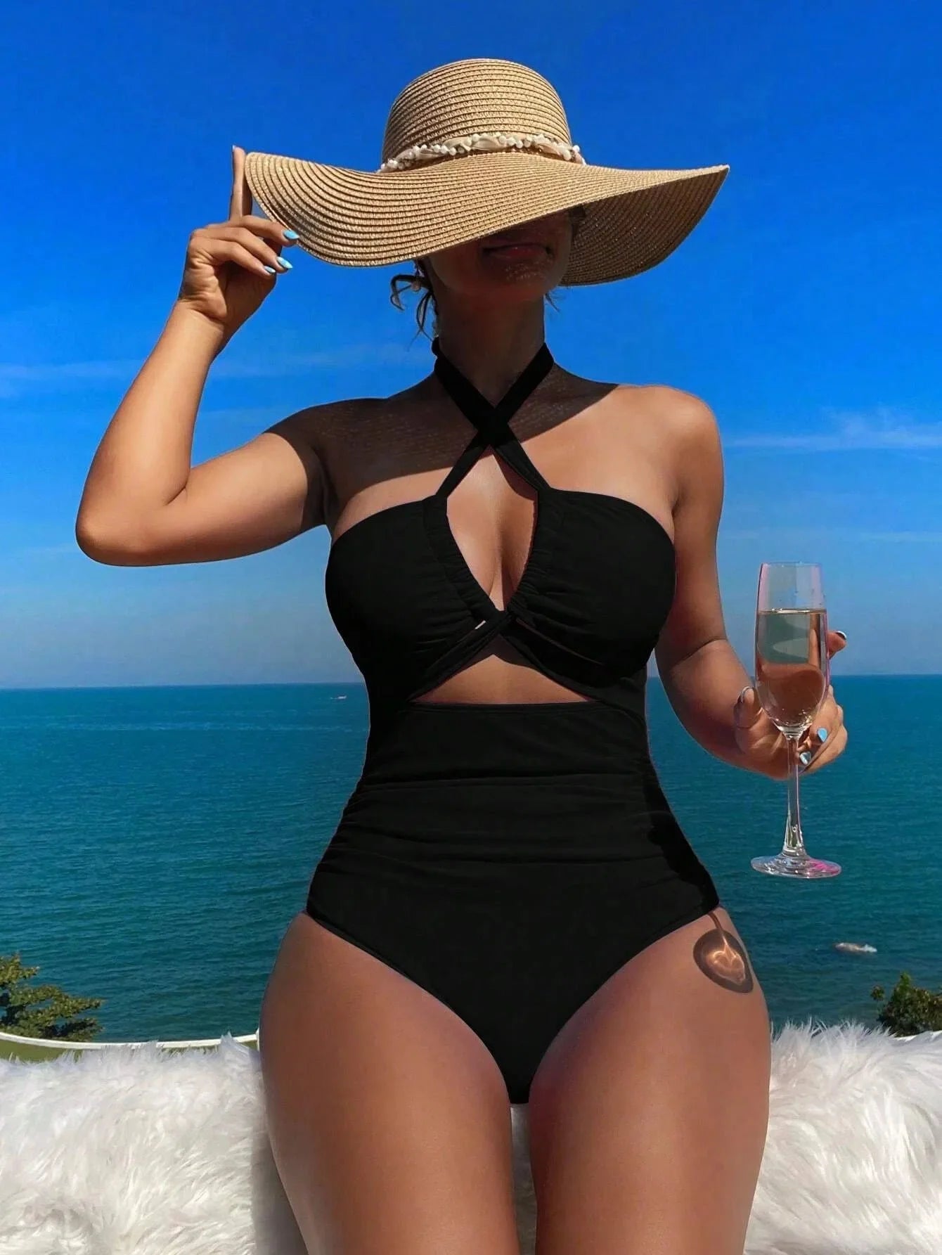 Traje de baño de una pieza de cintura alta sexy para mujer, color puro, novedad de 2025, elegante y a la moda, ropa de playa.