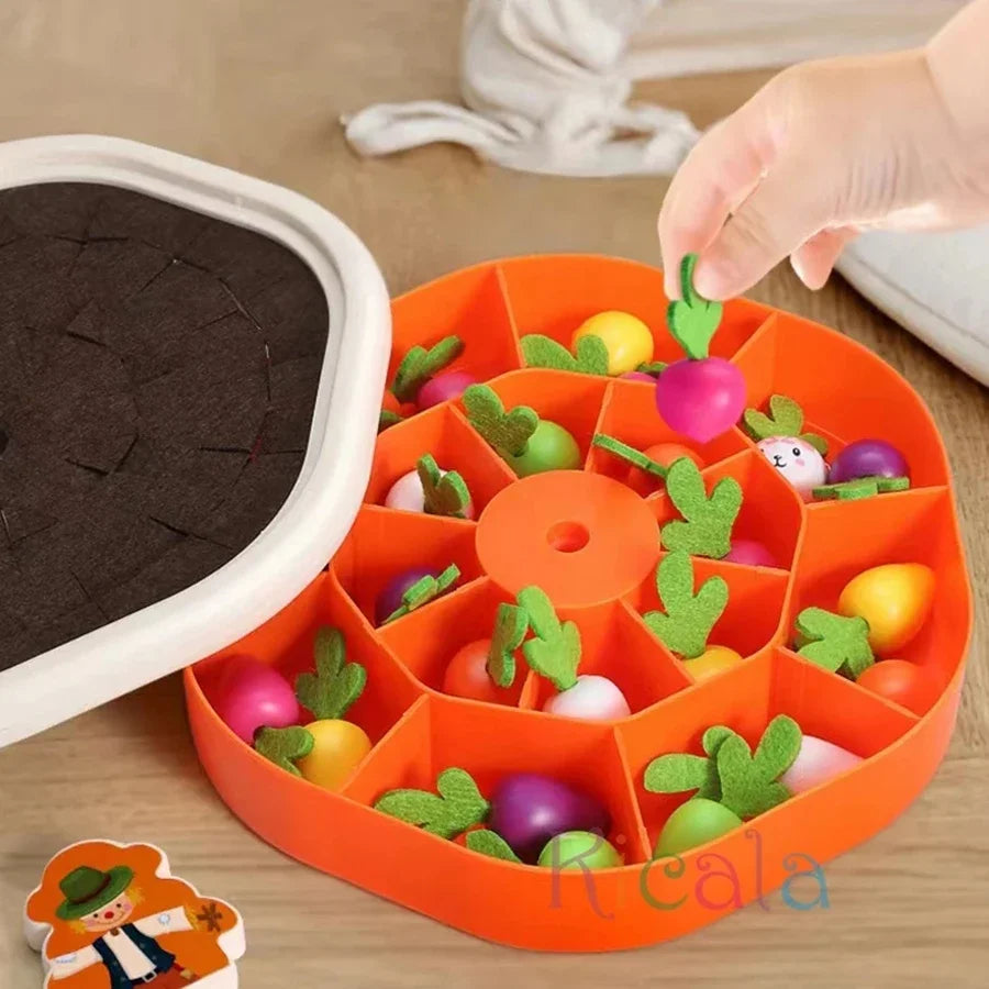 Juguetes Montessori para bebés, juguetes educativos para niños pequeños, juguetes de formas coloridas, juego de zanahorias para tirar, juguetes de conteo y descubrimiento para niños que aprenden.