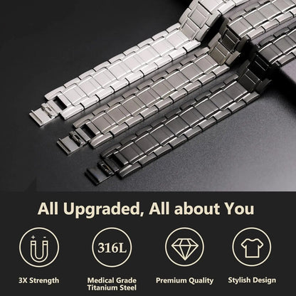 Pulseras clásicas de acero y titanio ARADOO con 3 imanes de neodimio ultrarresistentes, pulsera de eslabones de cobre para terapia magnética.