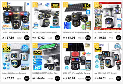 Cámara solar inalámbrica WiFi DIFANG V380 Pro para exteriores con tres pantallas, tarjeta SIM 4G y batería. Sistema de videovigilancia solar con tres lentes y batería.