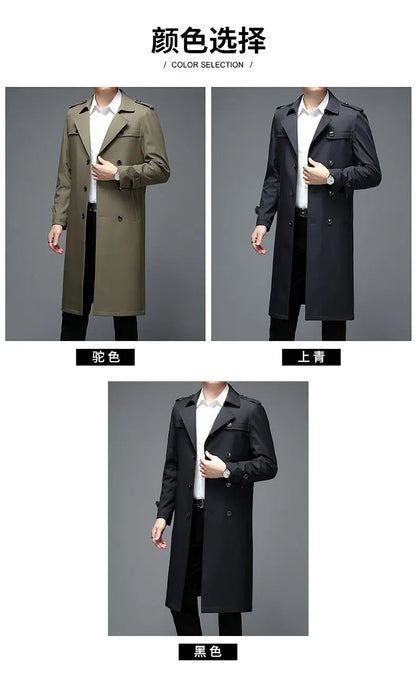 Spring Autumn Streetwear Fashion Trench Coat Men's Designer Overlong British Coats Man's Clothing With Epaulets Men's Jackets