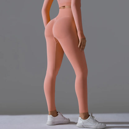 Leggings deportivos de yoga para mujer, sin costuras, cintura alta, elásticos, color sólido, para gimnasio, correr, secado rápido, realce y efecto moldeador.