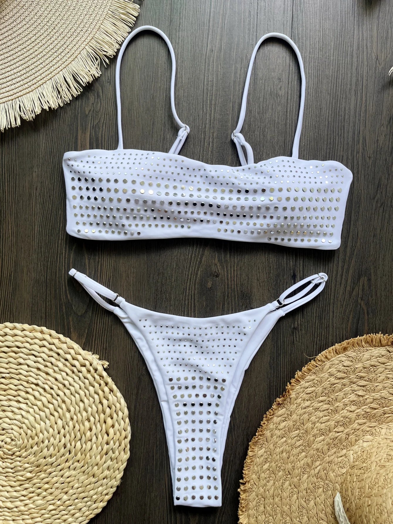 Bikini de diamantes 2025, bañador sexy para mujer, bikini bandeau con efecto push up, bañador femenino brillante, traje de baño floral, ropa de playa