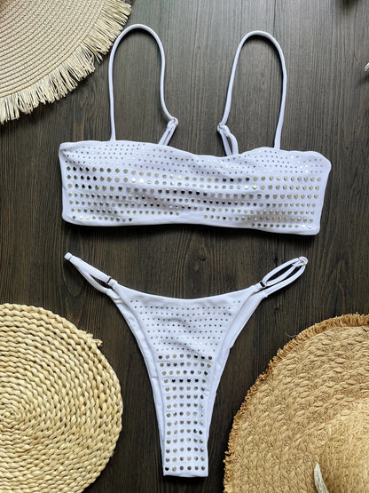 Bikini de diamantes 2025, bañador sexy para mujer, bikini bandeau con efecto push up, bañador femenino brillante, traje de baño floral, ropa de playa