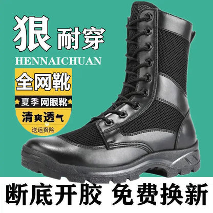 Botas Martin finas de verano para hombre, botas de trabajo de malla transpirable de caña alta, zapatos de seguridad para escalada de montaña, ligeras y cómodas