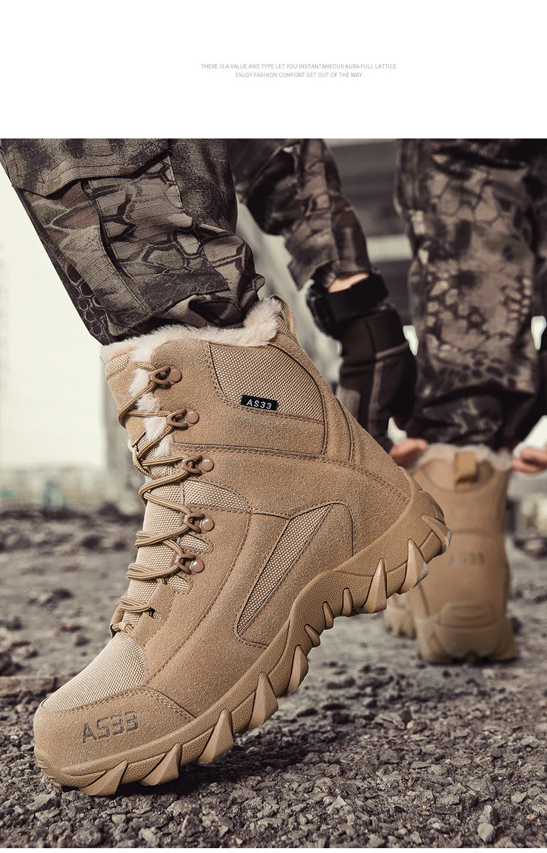 Botas de nieve para hombre de alta calidad, cálidas y de felpa, para invierno, para exteriores, con plataforma antideslizante.