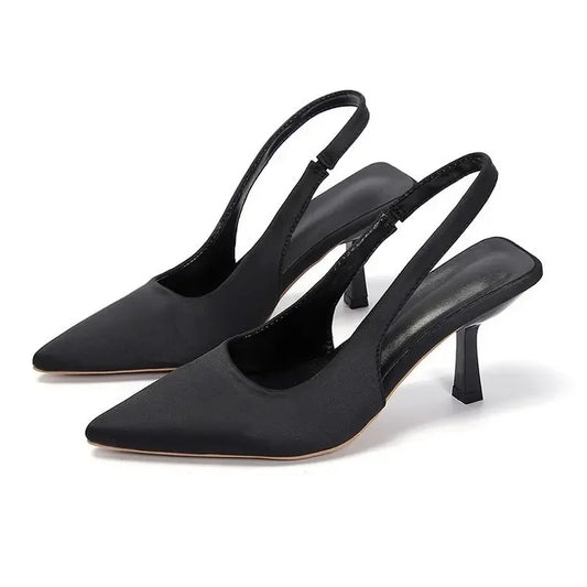 2024 Primavera Verano Nuevo Estilo Punta Puntiaguda Tacón Fino Tacón Alto Zapatos Sencillos Espalda Espacio Bolsa Cabeza Zapatos Frescos Falda De Mujer Tacón Alto