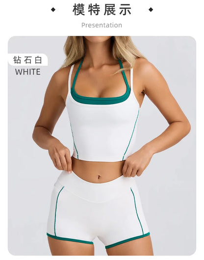 Ropa interior deportiva, chaleco, pantalones cortos, sujetador con tirantes, espalda descubierta, pilates, ajustado, elástico, para fitness, correr, yoga, conjunto de ropa para mujer