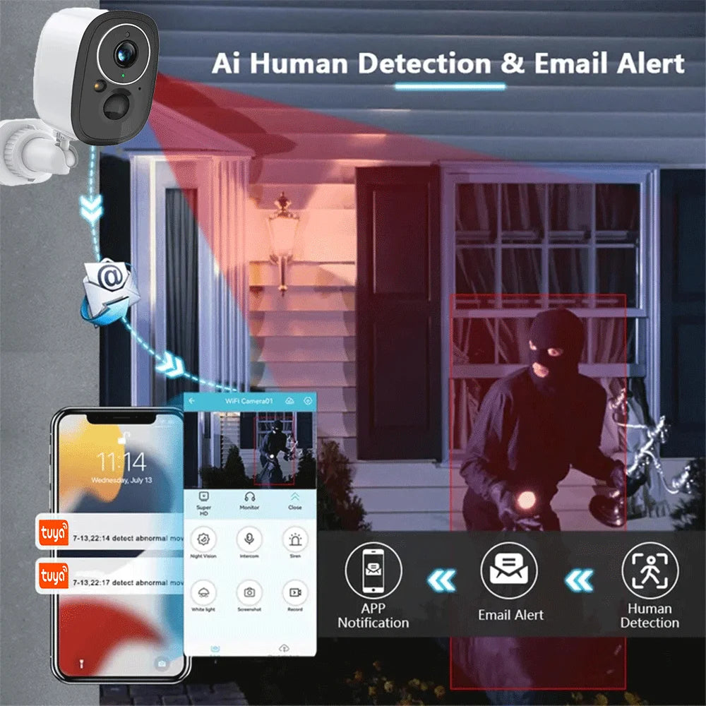 Cámara de seguridad exterior inalámbrica Tuya de 5 MP con WiFi y energía solar, batería de bajo consumo, sensor PIR de presencia, cámara IP de vigilancia a color para visión nocturna