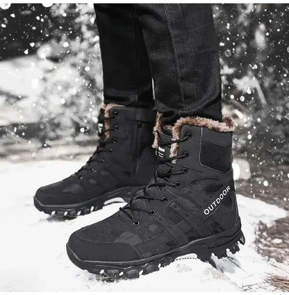 Brand Winter Men's Boots Thick Plush Warm Snow Boots Lace-UP Men Ankle Boots Outdoor Waterproof Men's Motorcycle Boots Size 47