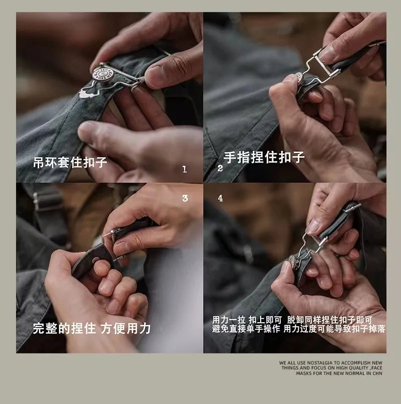 Retro American Cotton Overalls Bibs Loose Washing Jumpsuit Men's Suspenders Four Seasons Full Length Baggy Pants