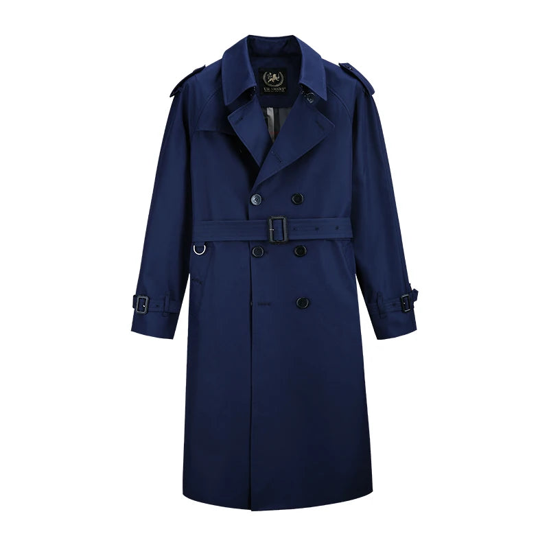Super long windbreaker down liner  weatherproof men's trench coat British trend black trench coat men's casual coat
