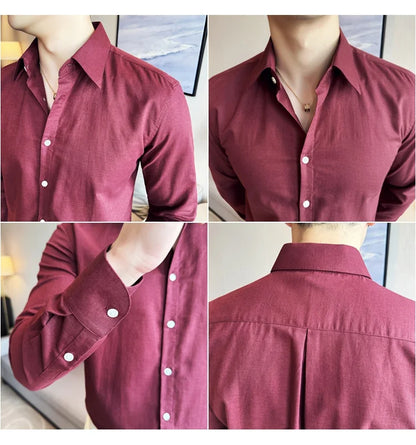 Camisa de hombre de color liso de alta calidad, 55 % algodón y 45 % lino, transpirable y con absorción de sudor, de manga larga. Tallas M-4XL.