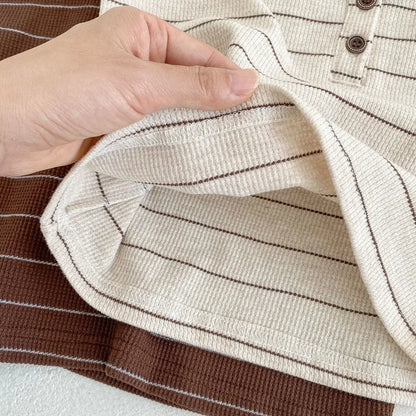 Ropa para niños de 0 a 3 años, conjunto de camiseta y pantalones cortos de algodón puro a rayas de verano, conjunto de manga corta para niñas y vacaciones en la playa