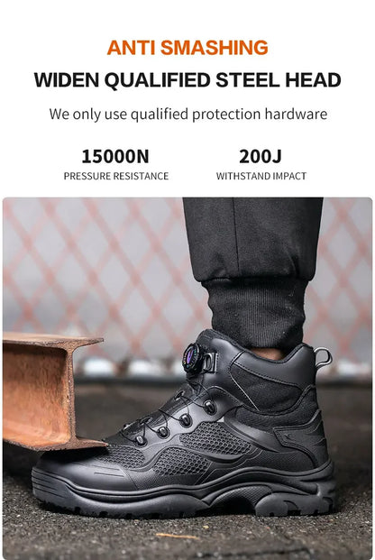 Botas de trabajo con hebilla giratoria, zapatos de seguridad con punta de acero, zapatos de seguridad transpirables para hombre, zapatos indestructibles de marca, zapatos de trabajo a prueba de pinchazos.