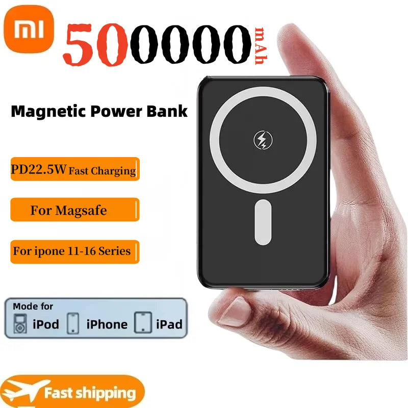 Cargador portátil magnético ultrafino Xiaomi de 500.000 mAh y 22,5 W PD con carga ultrarrápida para iPhone y Samsung.