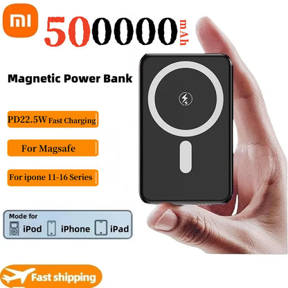 Cargador portátil magnético ultrafino Xiaomi de 500.000 mAh y 22,5 W PD con carga ultrarrápida para iPhone y Samsung.