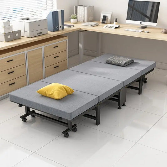 Cama individual plegable de lujo de tablero duro engrosado con un 60 % de descuento. Cama sencilla para la oficina, el almuerzo o la hora del almuerzo.