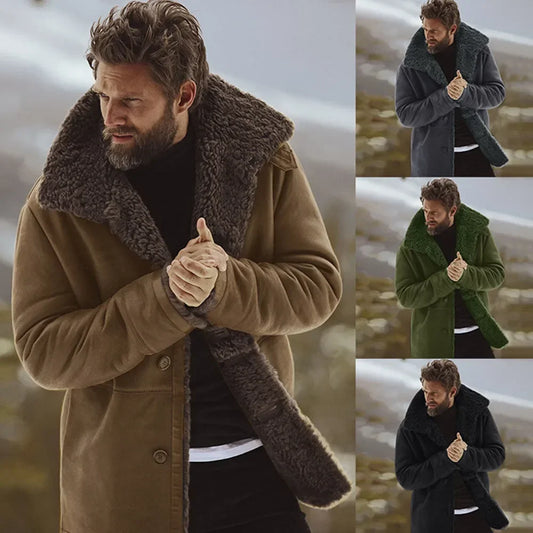 Abrigo de lana nuevo cortavientos para hombre, cuello de piel, botonadura sencilla, cálido, chaqueta de lana, corte entallado, abrigo de invierno 2021 para hombre