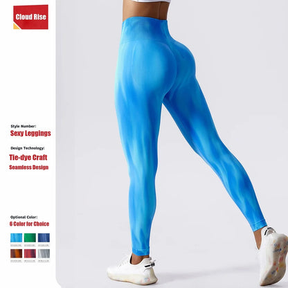 Pantalones de yoga para mujer con estampado tie-dye Cloud Rise, leggings deportivos sexys para gimnasio, mallas sin costuras, pantalones de cintura alta para entrenar.