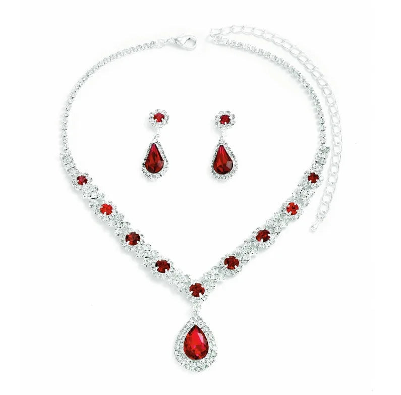 Conjunto de 3 collares y pendientes de cristal para mujer, ideales para vestidos de noche de boda.