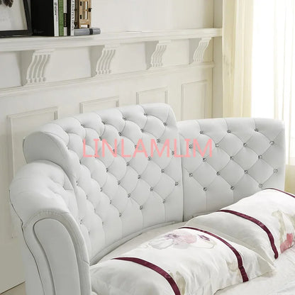 Marco de cama inteligente, camas para dormitorio, camas iluminadas, muebles de dormitorio, luz LED redonda de cuero genuino