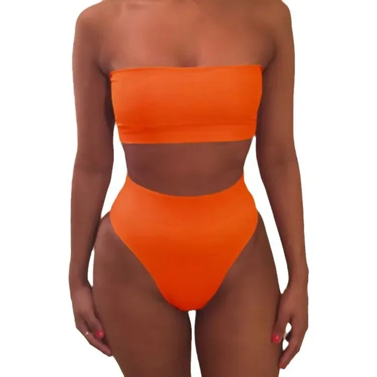 Traje de baño de dos piezas con bandeau de color liso sexy, conjunto de bikini de moda para primavera y verano, traje de baño separado con parte superior e inferior a la moda.
