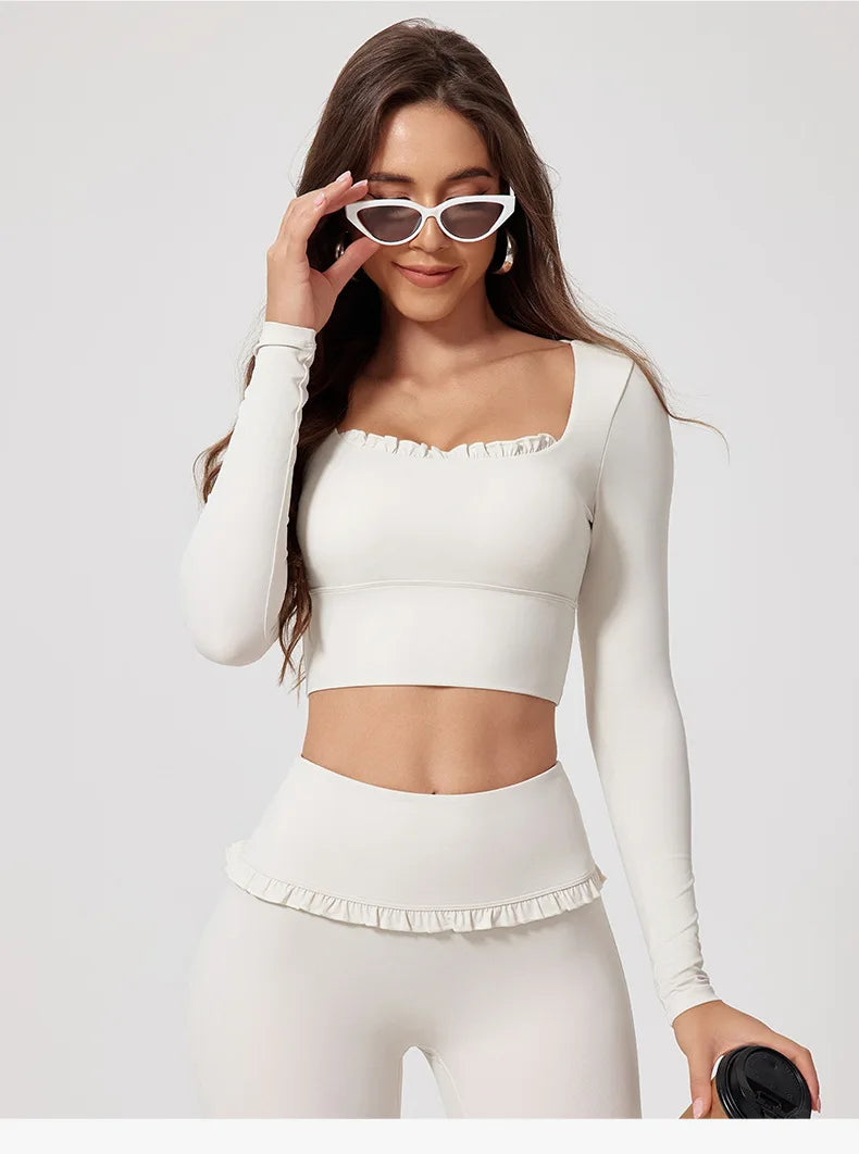 Ctenkevet - Conjunto de 2 piezas de camiseta de manga larga de secado rápido para mujer, para gimnasio, yoga, deportes al aire libre, traje deportivo de dos piezas