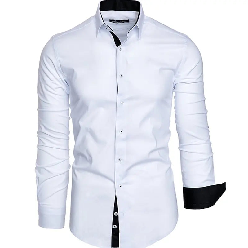 Spring Men's Long Sleeve Shirt Fashion Vintage Texture Print Long Sleeve Shirt Men's Flap-Collar Shirt Top Office Suit