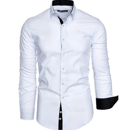 Spring Men's Long Sleeve Shirt Fashion Vintage Texture Print Long Sleeve Shirt Men's Flap-Collar Shirt Top Office Suit