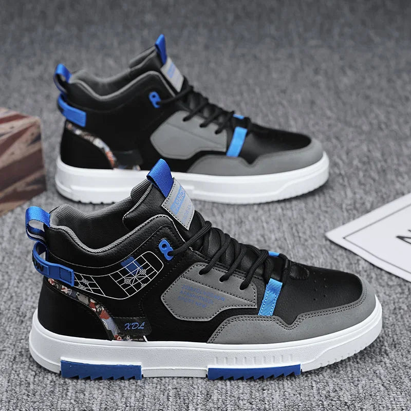 Zapatos deportivos de primavera para hombre, de caña alta, transpirables, con suela gruesa, informales, a la moda, blancos, combinables, para estudiantes.
