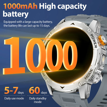 Reloj inteligente para hombre, nuevo, con batería de 1000 mAh, pantalla AMOLED HD de 1,7 pulgadas, control del ritmo cardíaco, linterna, llamadas Bluetooth, reloj inteligente de salud para hombre.