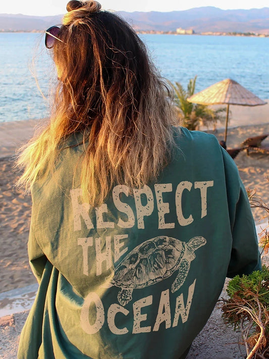 Camisetas de tortuga verde del océano para mujer, camisetas casuales de moda, transpirables, de manga corta y cuello redondo, ropa de calle