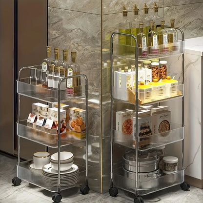 Carrito de almacenamiento transparente de 3 niveles con ruedas: organizador rodante multifuncional para el hogar y la oficina, ideal para el dormitorio y la sala de estar.