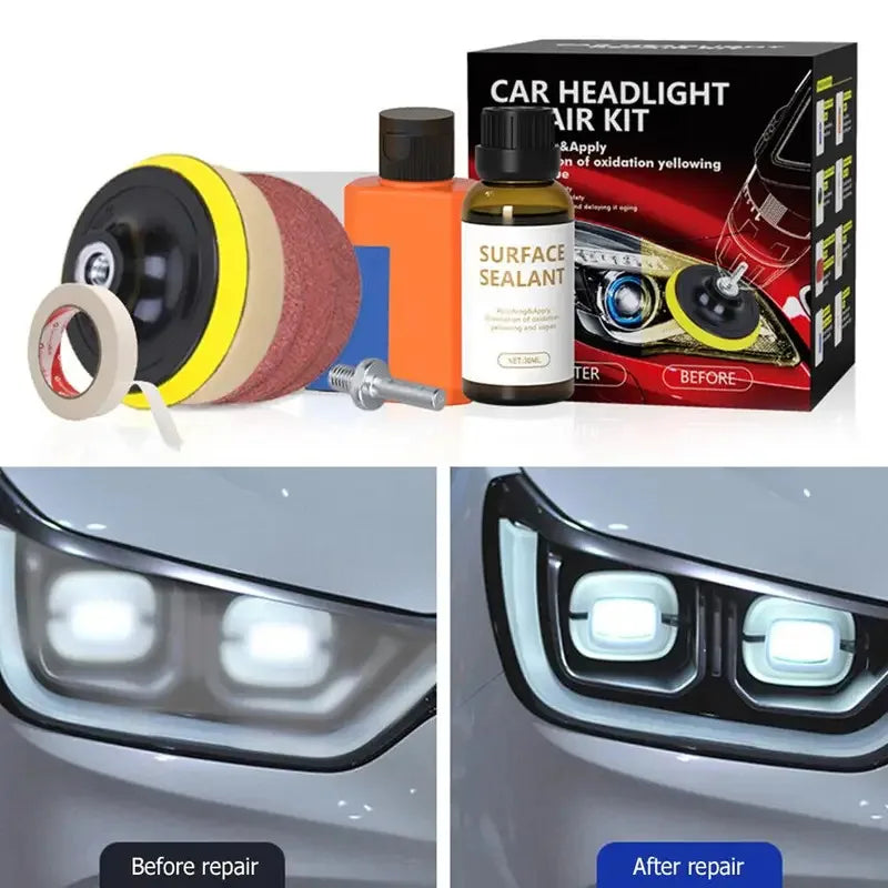 Kit de restauración de faros de coche, abrillantador químico, pulidor de faros, restaurador, juego de pasta de pulido, cera para lijado de faros de coche