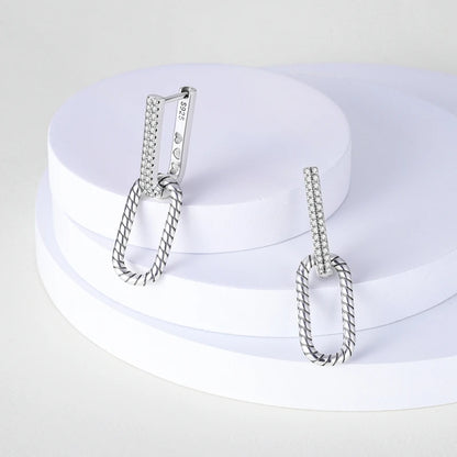 Pendientes de plata 925 con doble aro en forma de U y diseño de serpiente, con circonitas brillantes y pavé, para mujer, regalo de boda o aniversario.