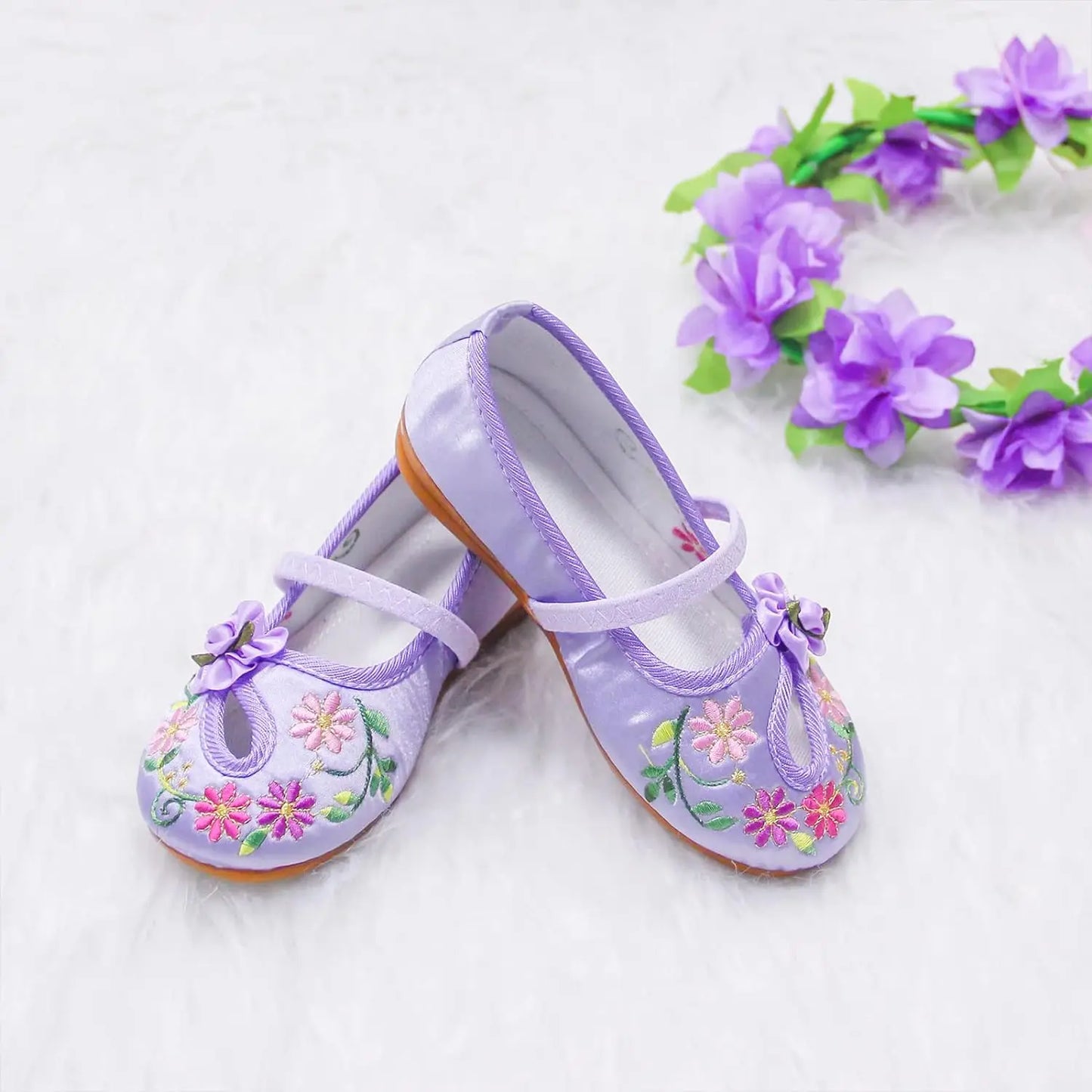 Zapatos planos con bordado floral para niñas, estilo chino, cómodos, protectores para pies, talla 25-34