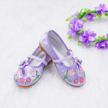 Zapatos planos con bordado floral para niñas, estilo chino, cómodos, protectores para pies, talla 25-34