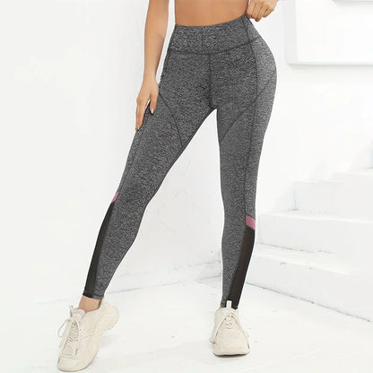 Leggings de yoga de cintura alta con bloques de color para mujer, leggings de entrenamiento con control de abdomen para mujer
