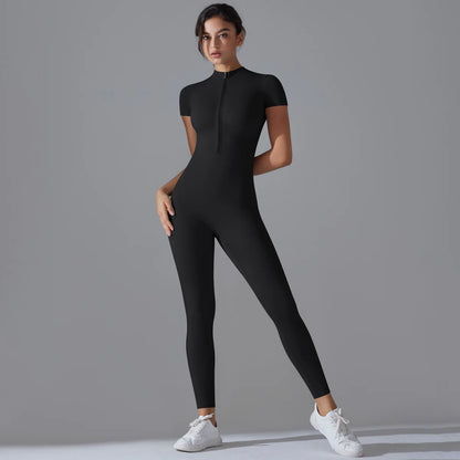 Women Zipper Bodysuits Fitness Sports Bodysuit Yoga Suit Breathable Quick Drying Sports Yoga Clothing Women Gym Push Up Workout