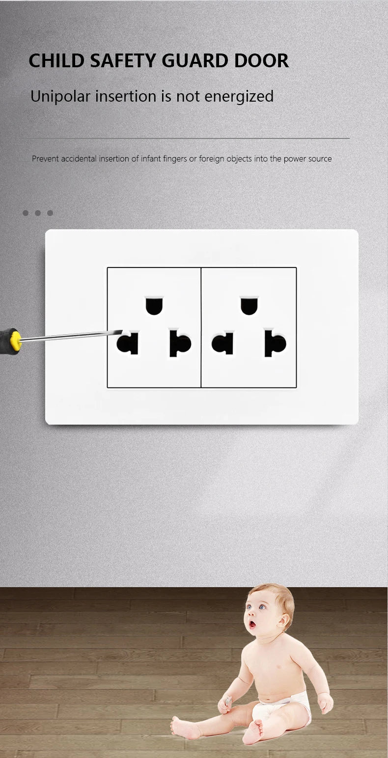 Enchufe de pared USB inteligente tipo C de 20 W con carga rápida para Italia, Chile y México; panel de interruptor de luz eléctrico de Brasil con toma USB-C universal.