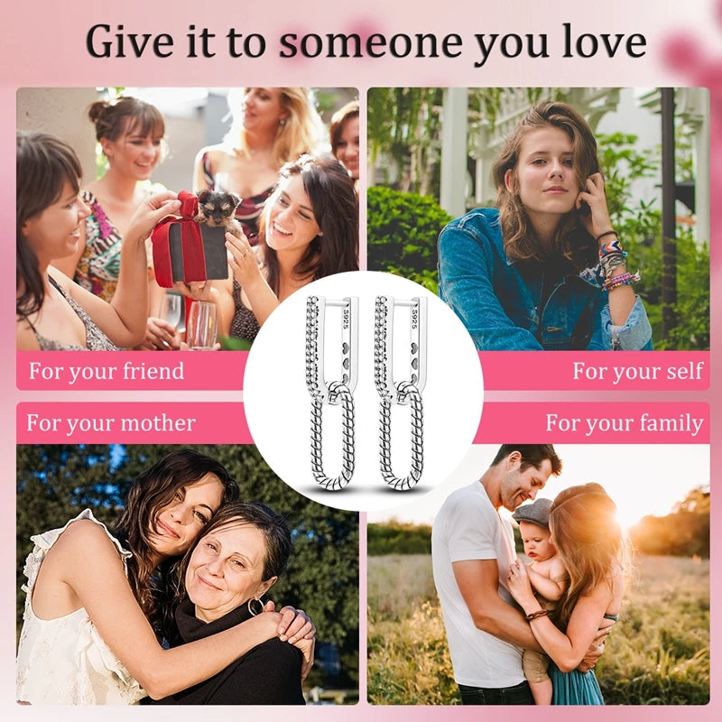 Pendientes de plata 925 con doble aro en forma de U y diseño de serpiente, con circonitas brillantes y pavé, para mujer, regalo de boda o aniversario.