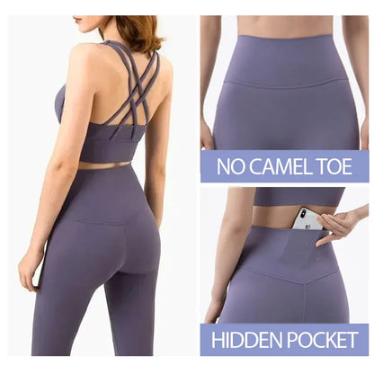 Women's Naked Feeling Sports Bra and Leggings Set - 2 Piece Gym Outfit for Fitness, Yoga Clothes Leggings and Tops Workout Suits