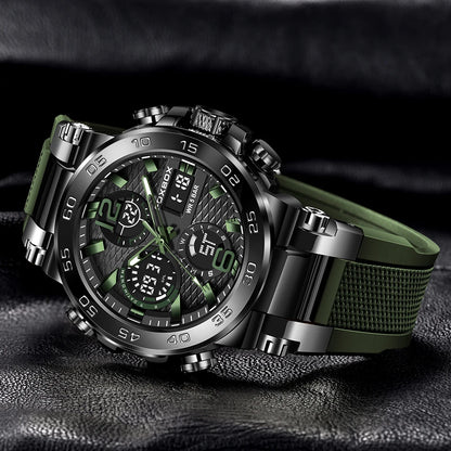 FOXBOX - Nuevo reloj deportivo para exteriores para hombre, reloj analógico digital de moda para negocios, reloj de pulsera de cuarzo con alarma resistente al agua y de silicona.