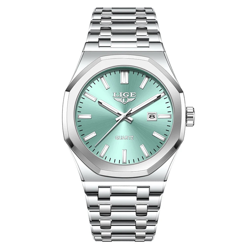 Reloj para hombre LIGE, resistente al agua, de acero inoxidable, luminoso, de negocios, de cuarzo, de moda, con calendario