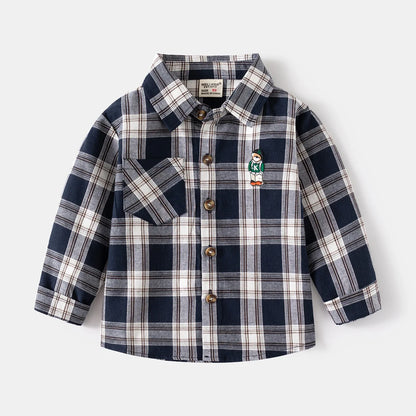 Ropa para niños nueva 2025, camisas para niños con cuello, ropa de algodón de manga larga para bebés, blusa informal a cuadros para niños de 2 a 7 años